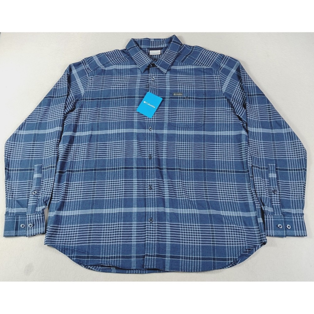 Columbia Cornell Woods Flannel Shirt Mens XL Blue Plaid Hiking Gorpcore Outdoors